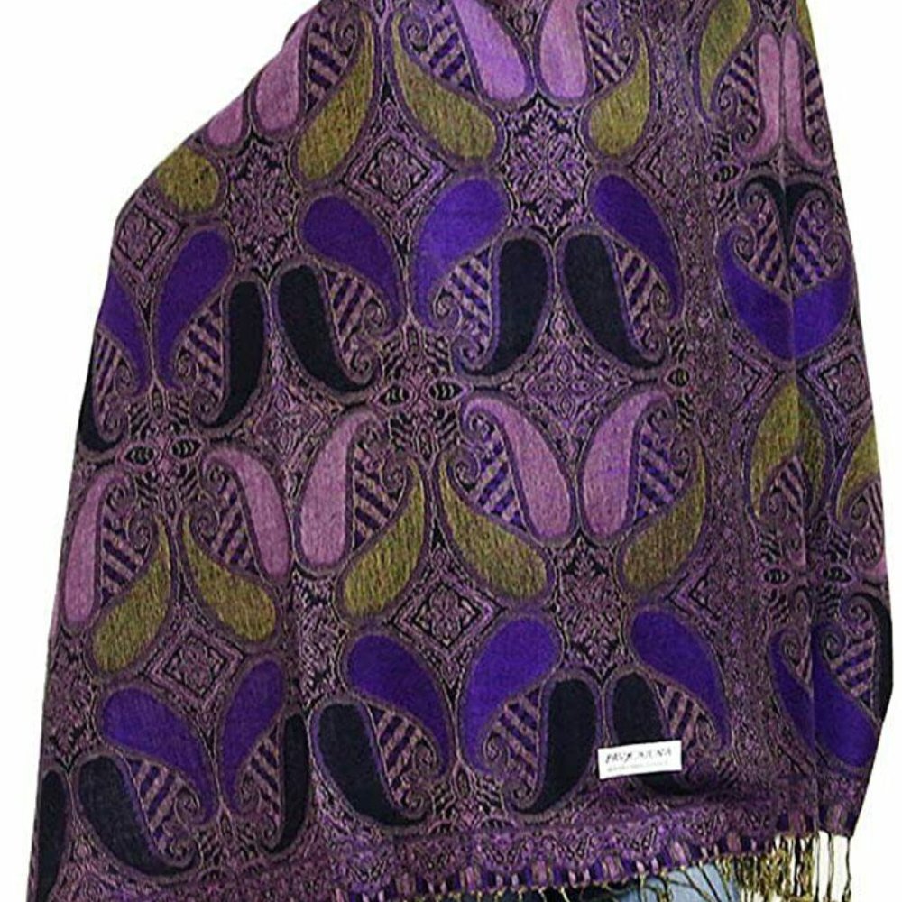 Purple and Black Paisley Pashmina Winter Scarves for Women Warm Cozy Shawls Wrap